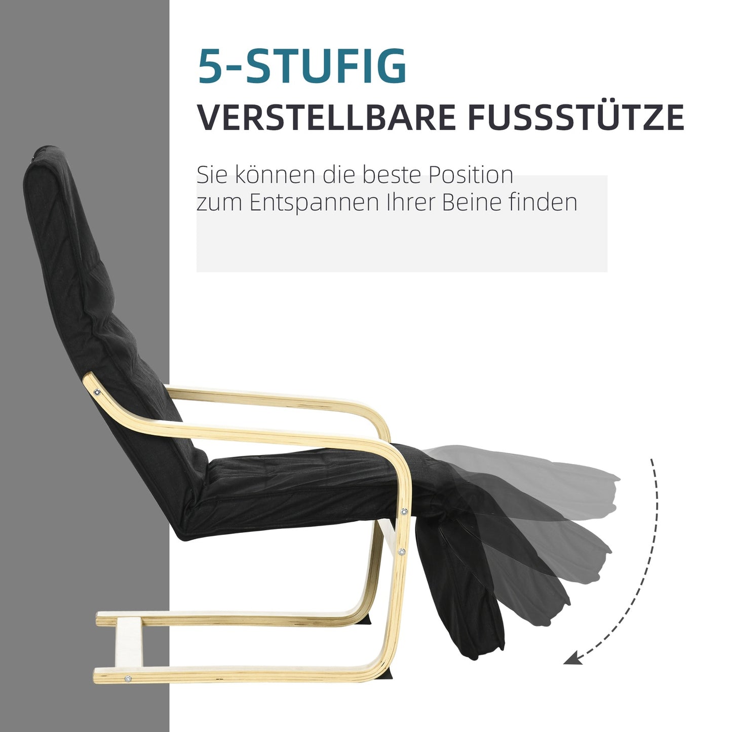 Relaxation chair with adjustable footrest, linen, black