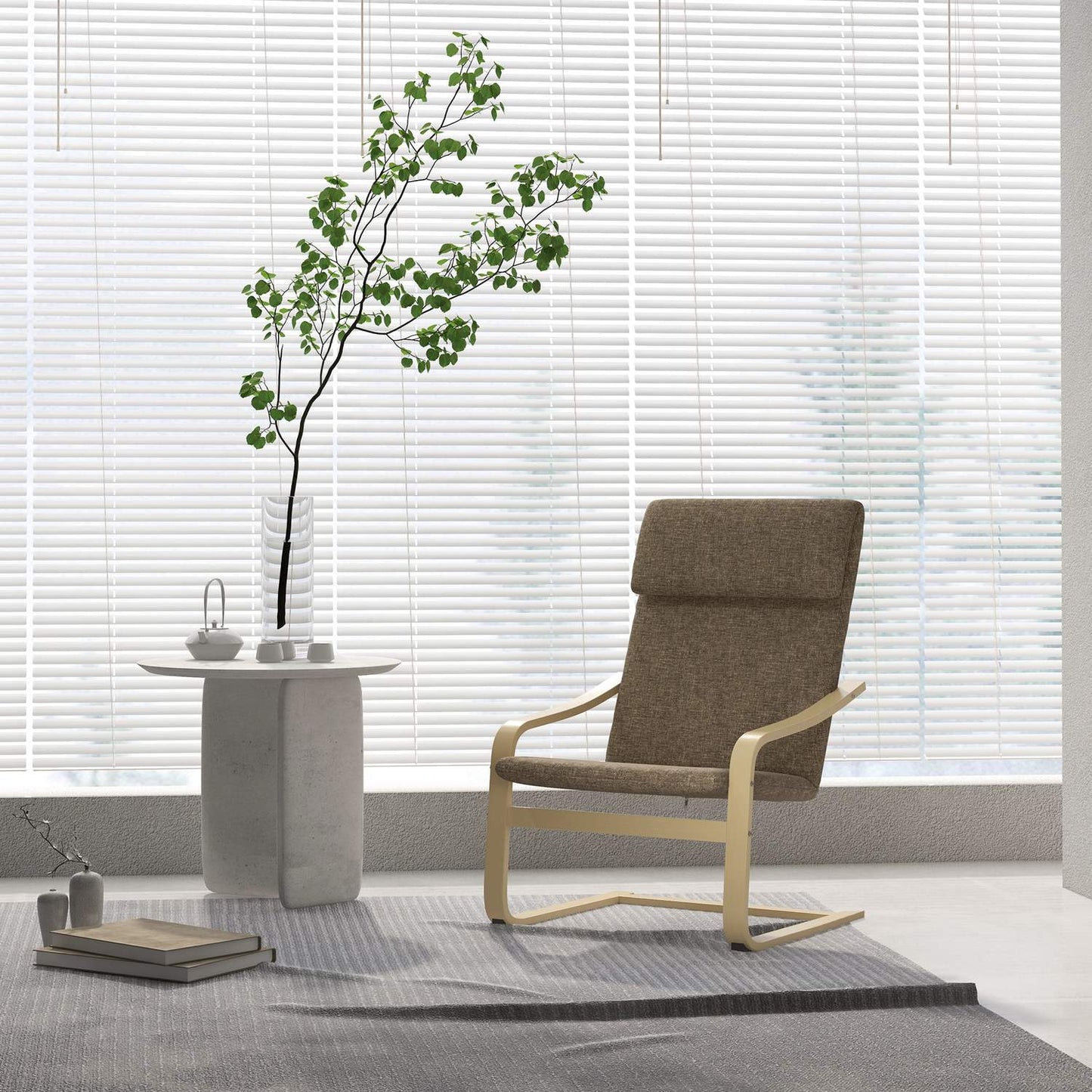 Brown linen-look relaxation rocking chair with cushion