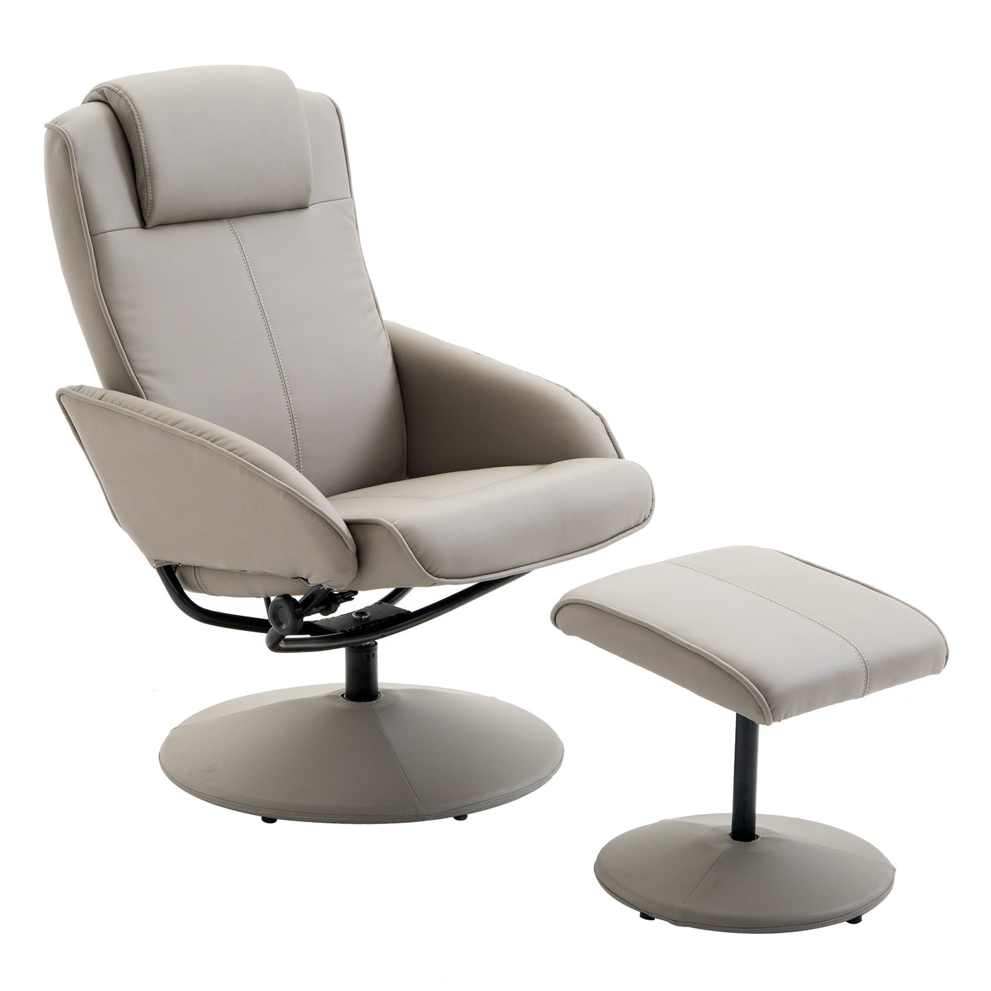 Gray recliner with 360° swivel and footrest