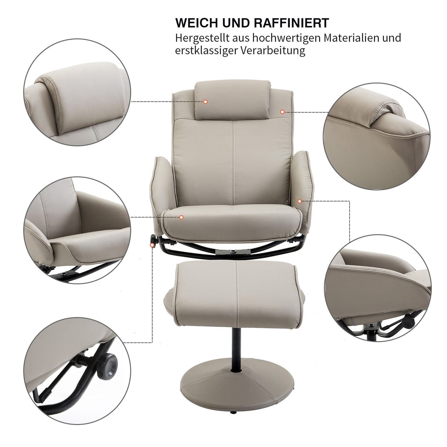 Gray recliner with 360° swivel and footrest