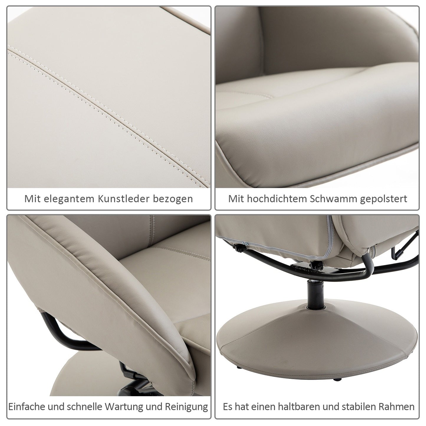 Gray recliner with 360° swivel and footrest