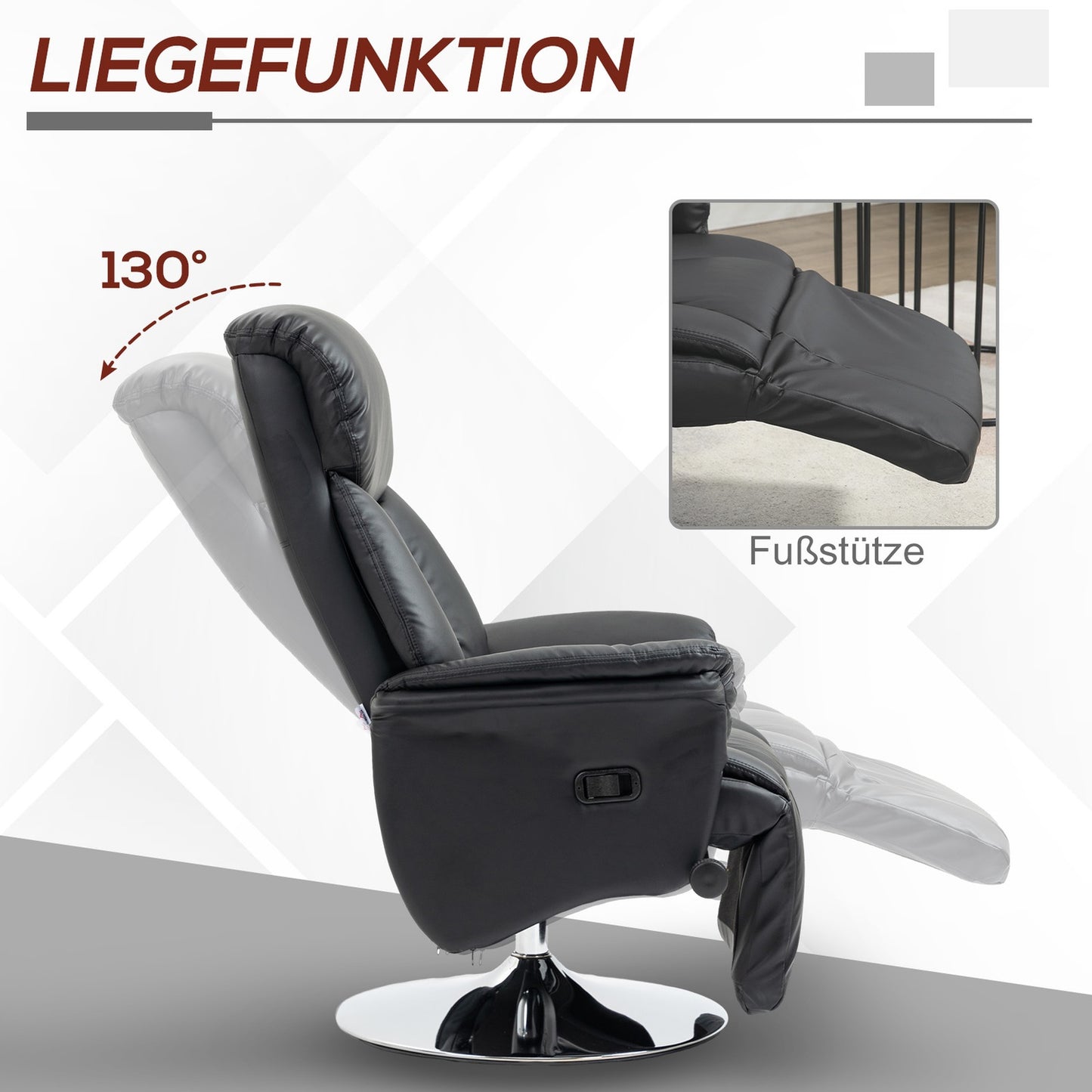 Lounger with adjustable backrest, leather, 150 kg capacity
