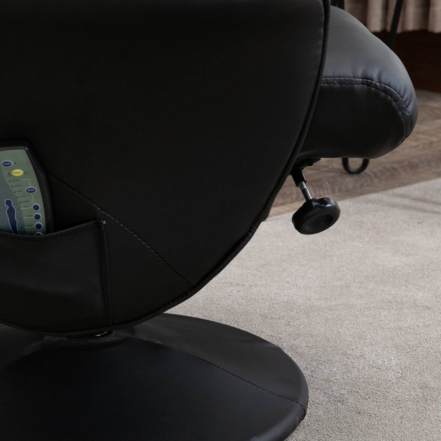 Massage chair with ottoman; Black artificial leather