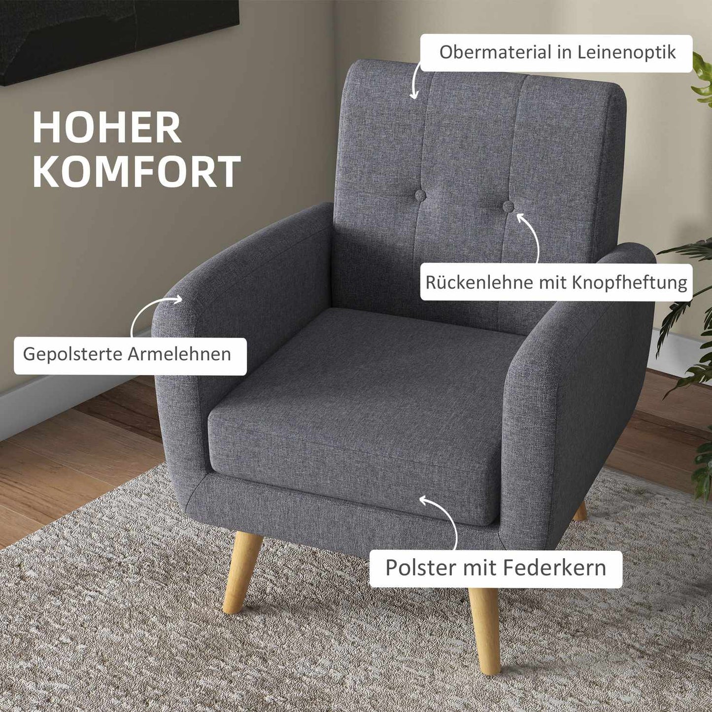 Light gray upholstered relaxation chair for living room