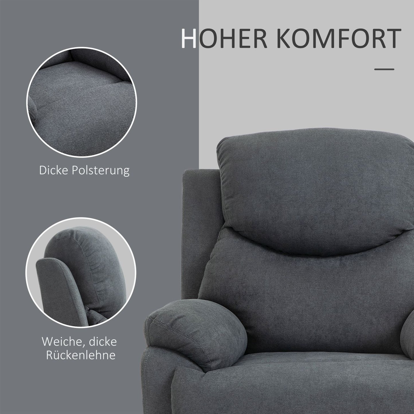 Reclining TV chair in linen look, can handle up to 150 kg