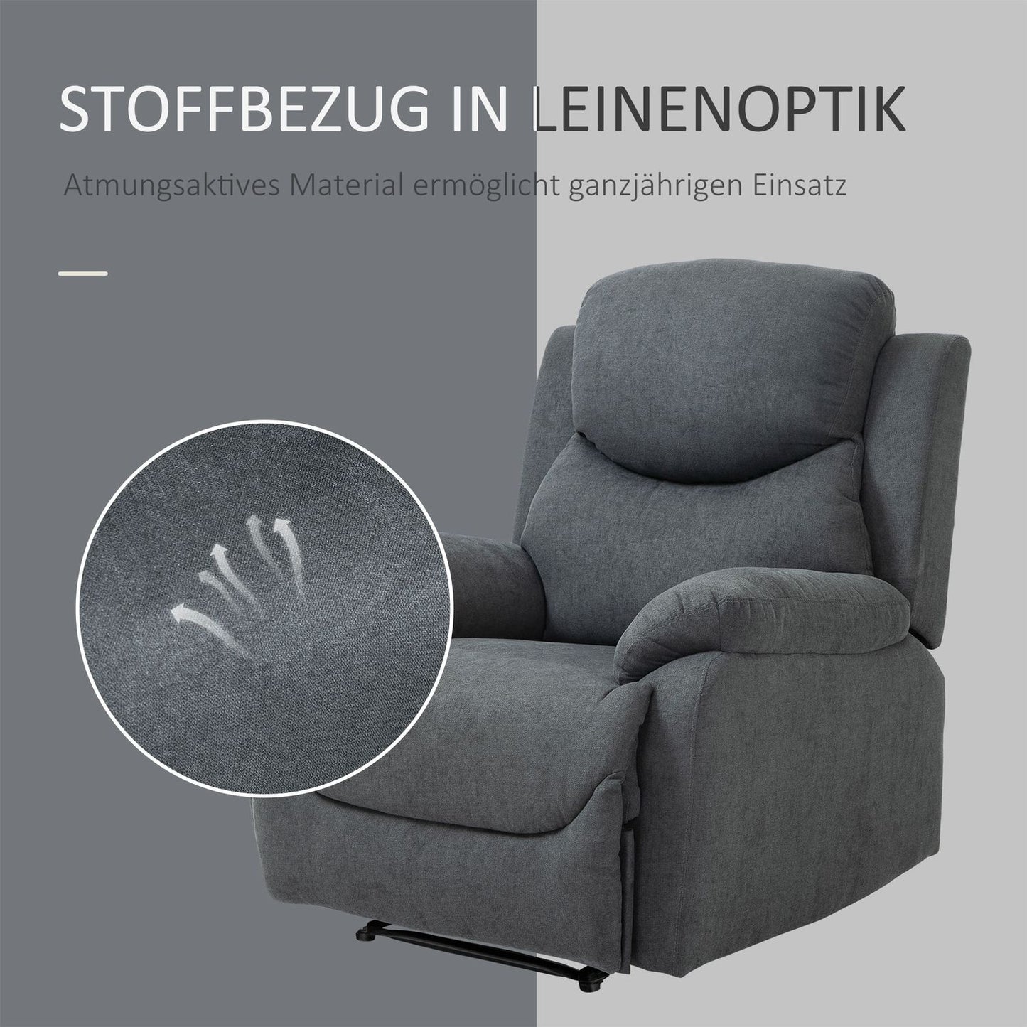 Reclining TV chair in linen look, can handle up to 150 kg