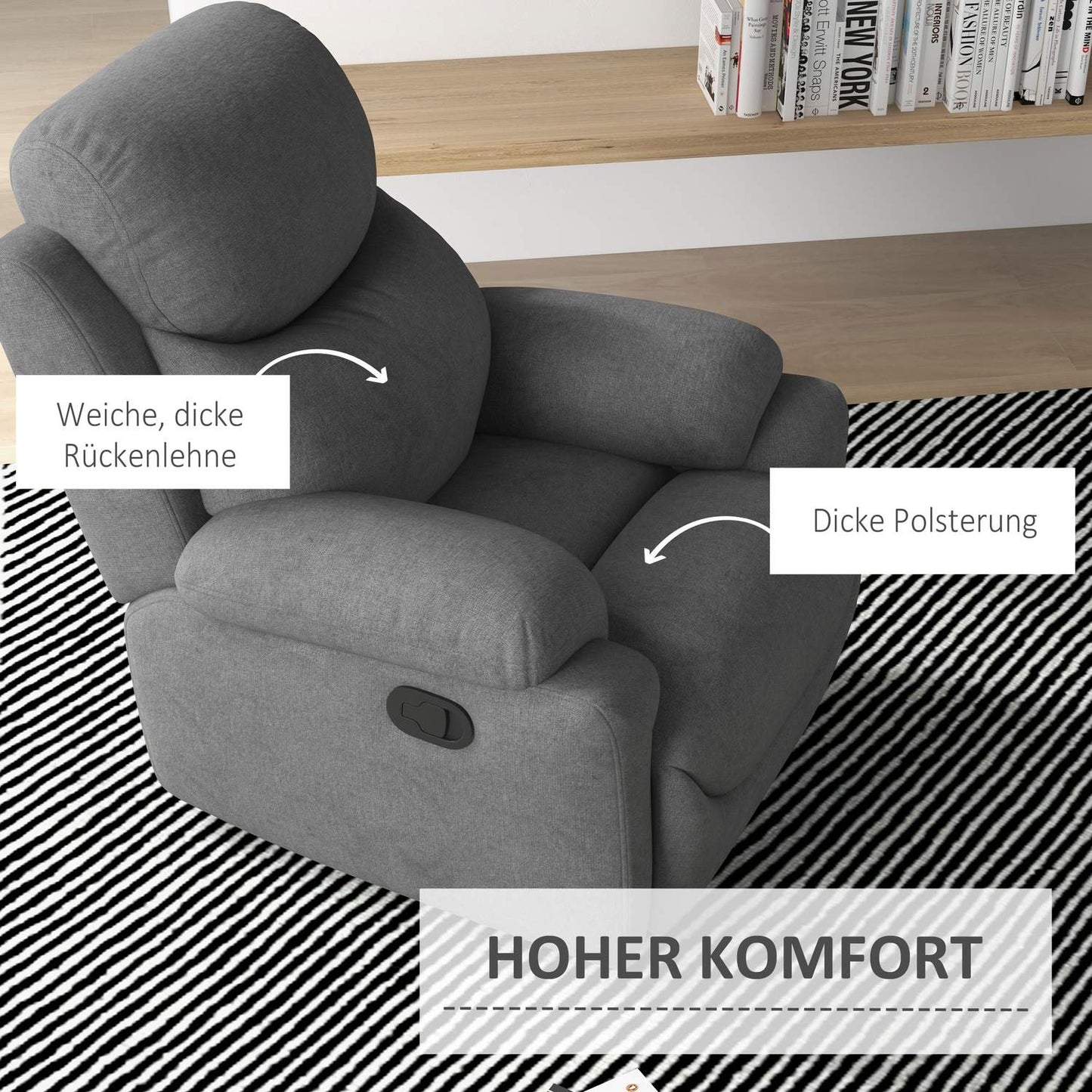 Armchair, upholstered relaxation chair with linen look, grey