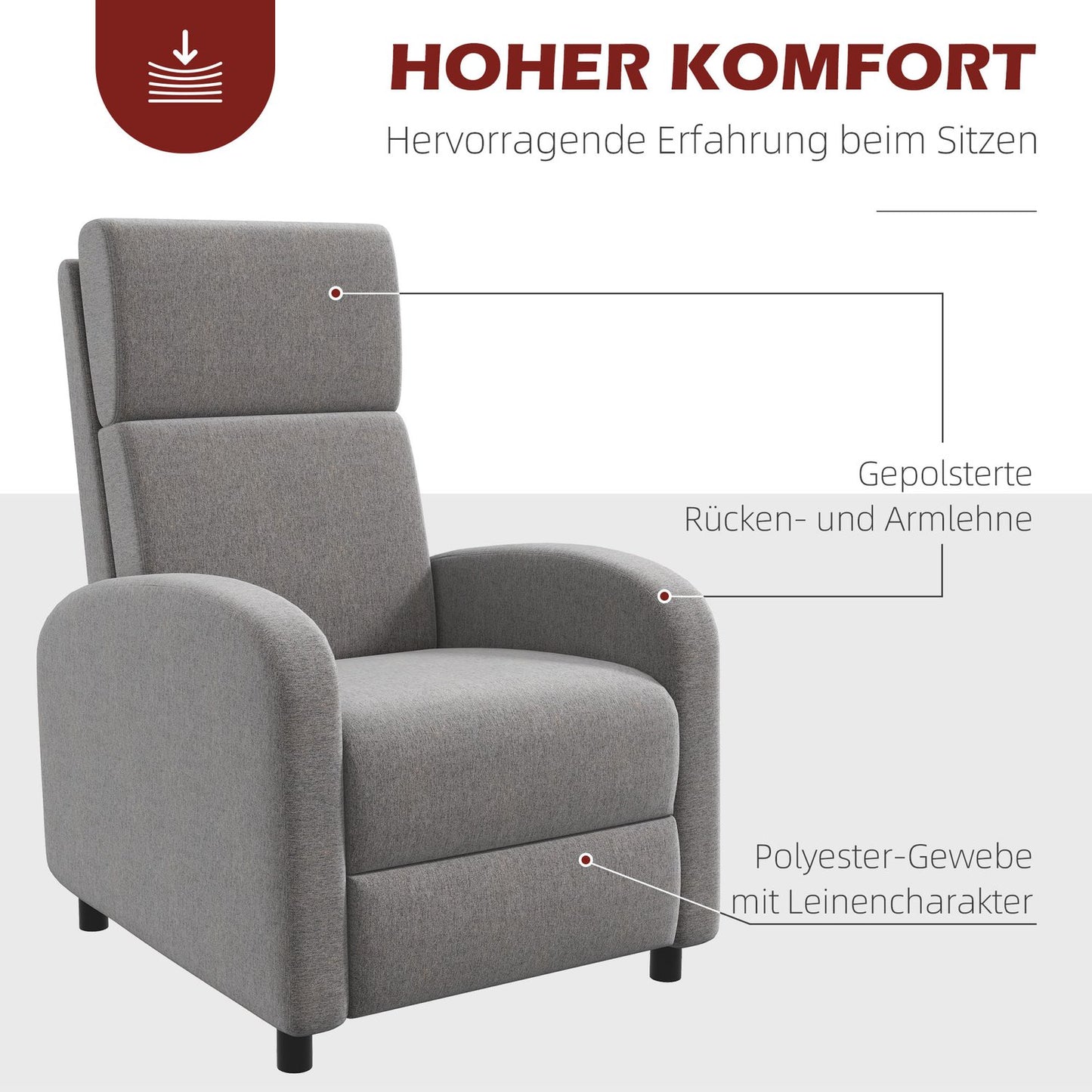 Reclining chair in linen look with footrest, capacity 120 kg
