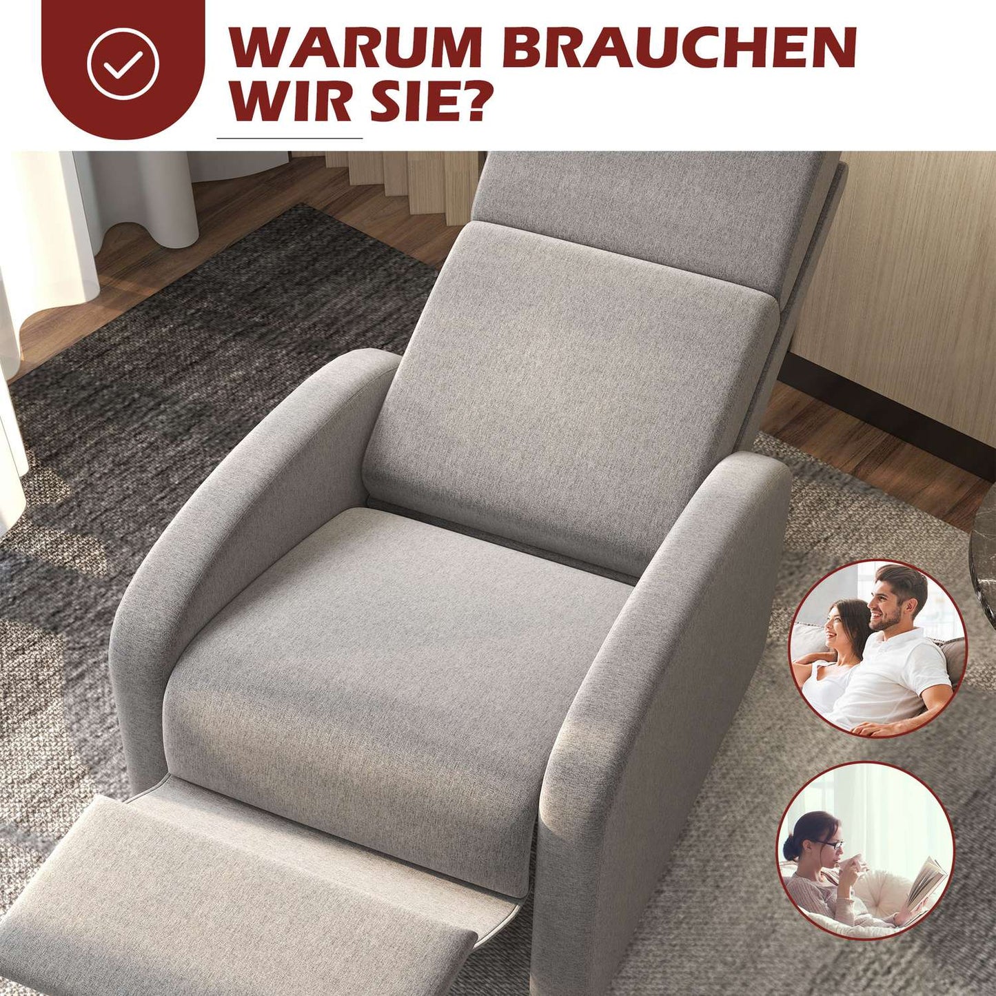 Reclining chair in linen look with footrest, capacity 120 kg