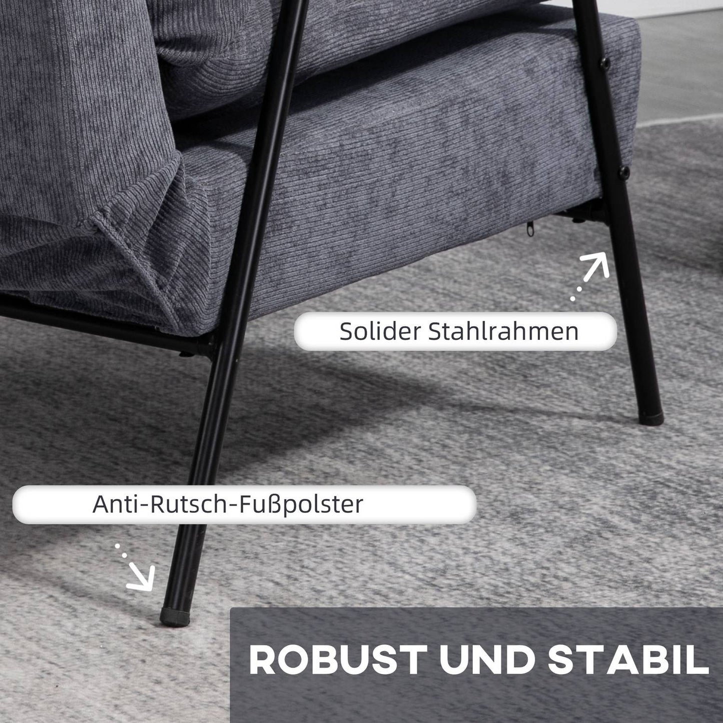 Lounger with ottoman, upholstered, grey, 68x91.5x88 cm