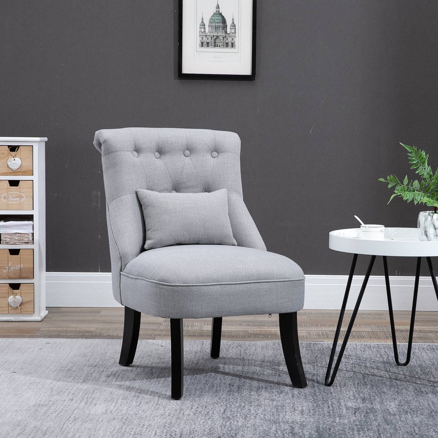 Relaxation chair with back cushion, linen grey, 52.5x69x77 cm
