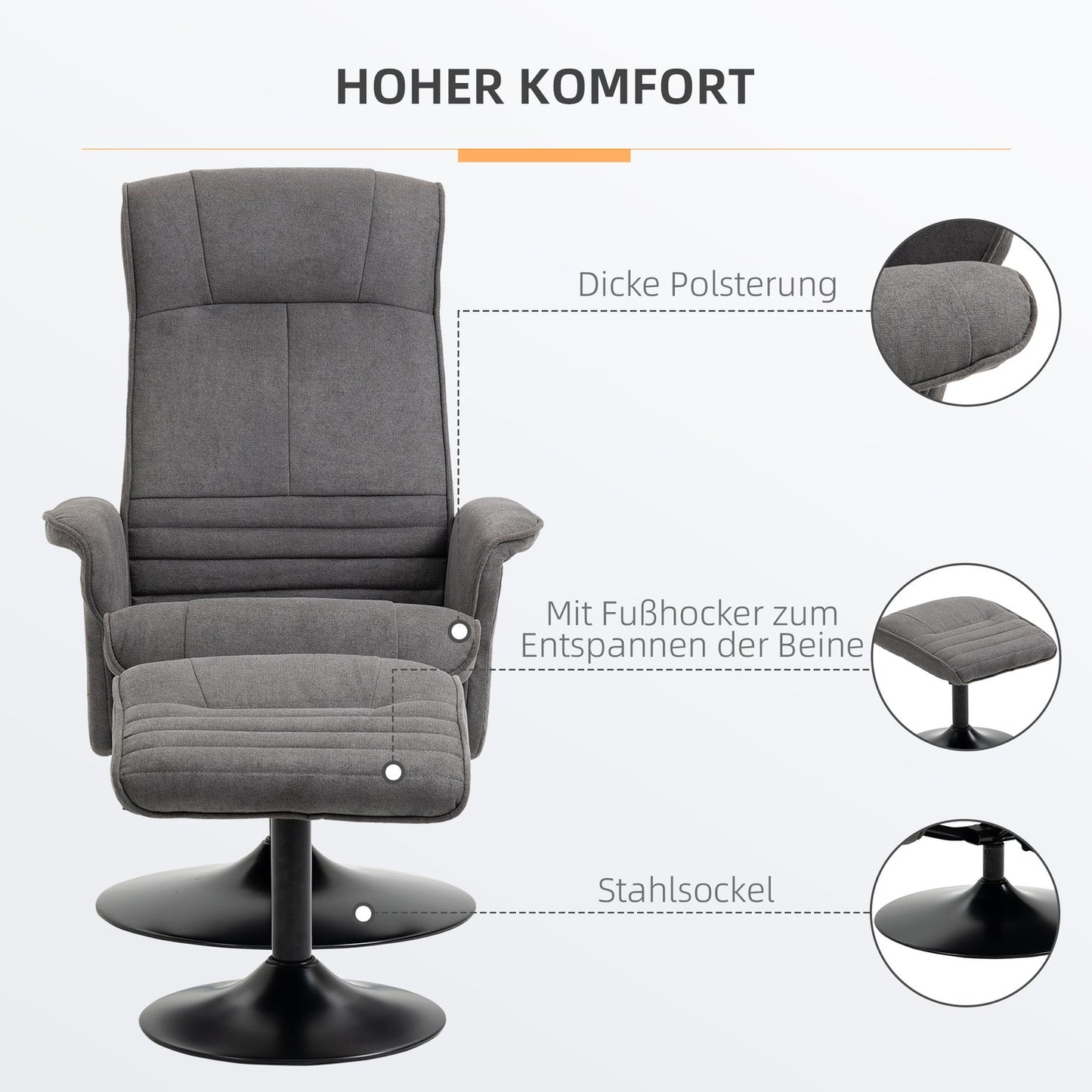 Lounger with footstool, 360° rotatable, dark gray foam