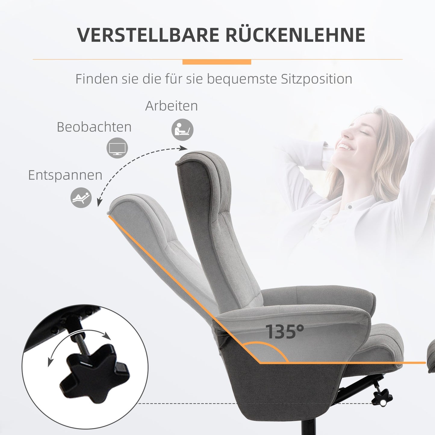 Lounger with footstool, 360° rotatable, dark gray foam