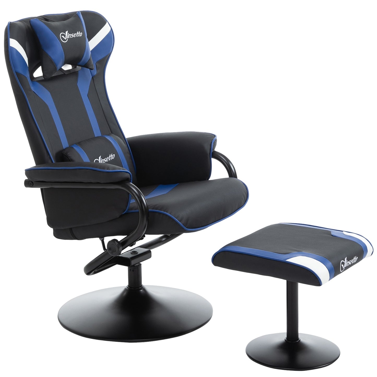 Gaming Recliner Chair with footstool, 130° tilt, dark blue