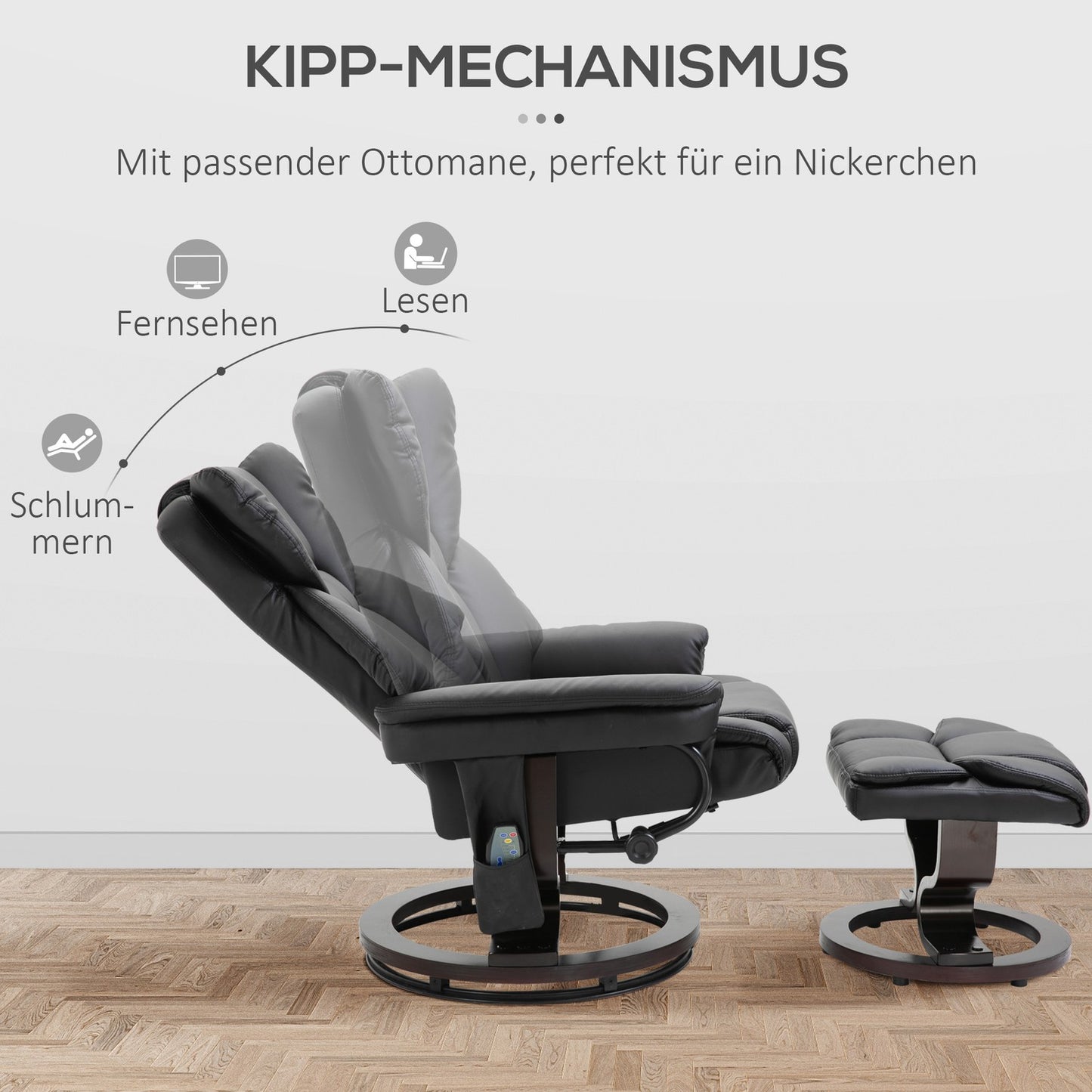 Massage armchair with footstool, black artificial leather