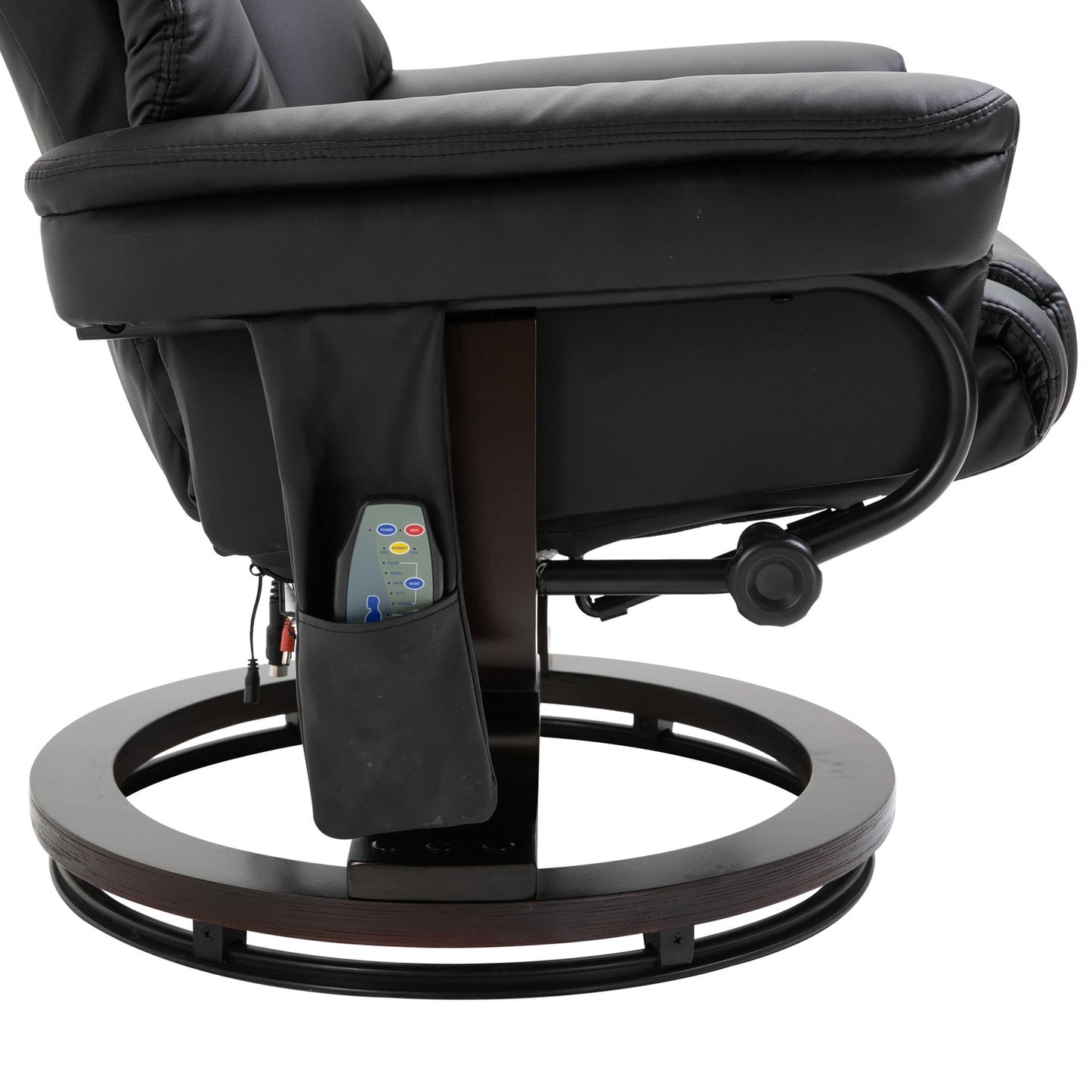 Massage armchair with footstool, black artificial leather