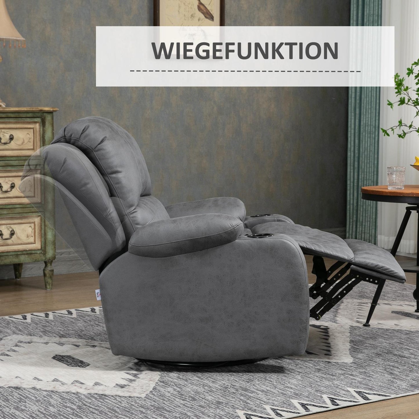 Rocking chair with cup holder, gray microfiber
