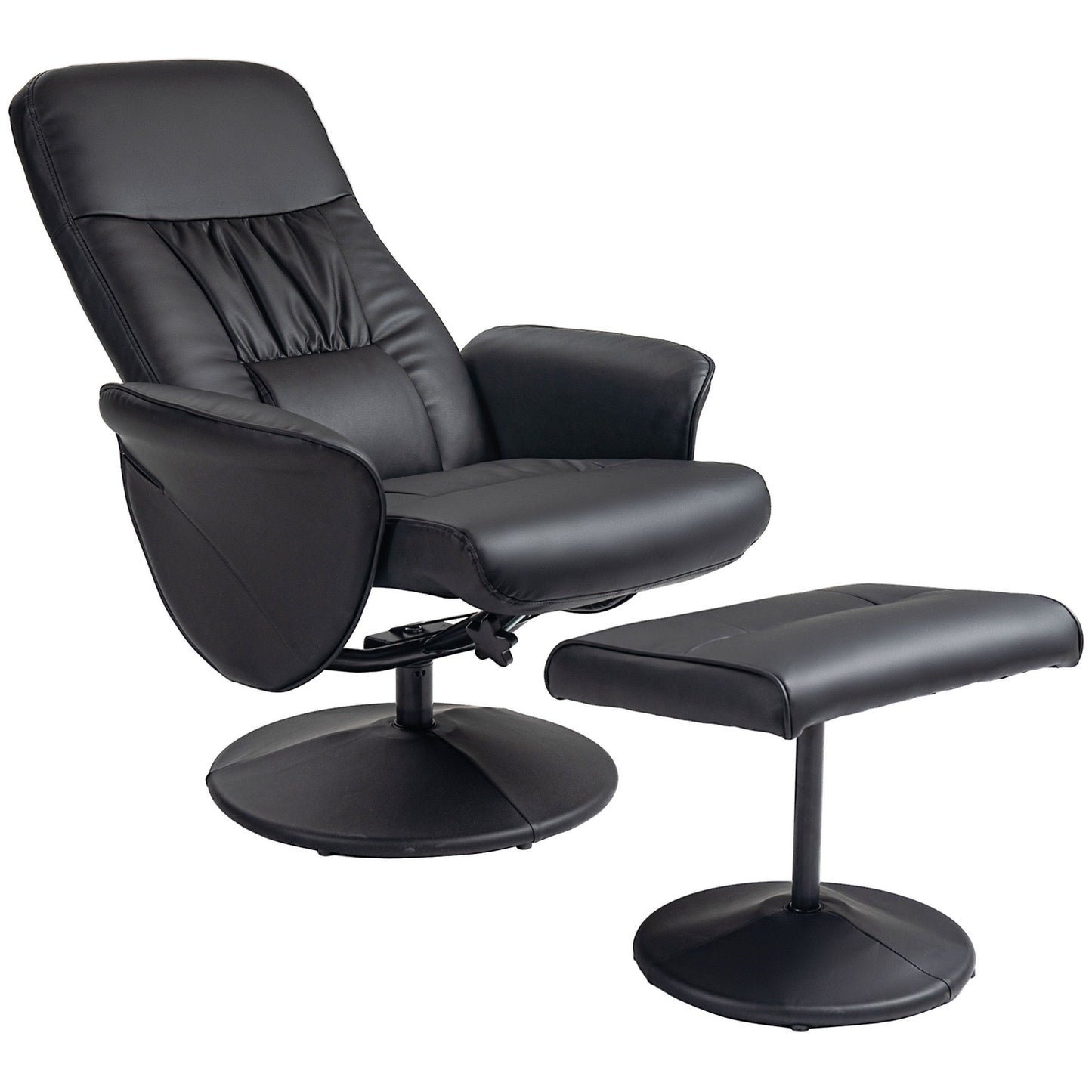 Black reclining swivel chair in artificial leather with stool