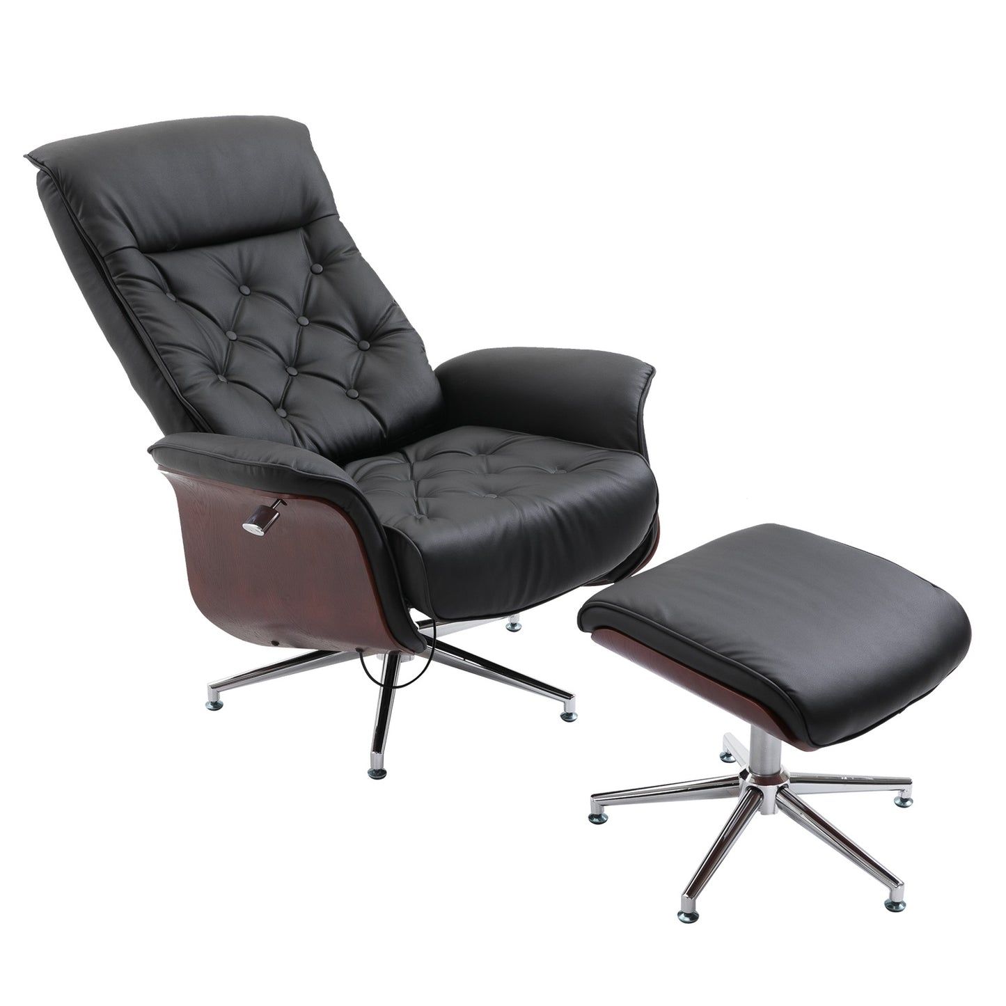 Chesterfield relaxation chair and stool, 360° rotatable, PU leather