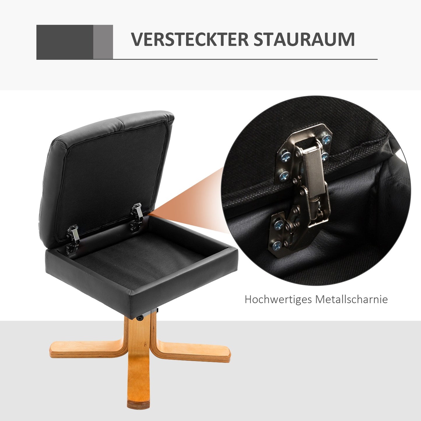 Lounger with ottoman, 360° rotatable, black PU leather