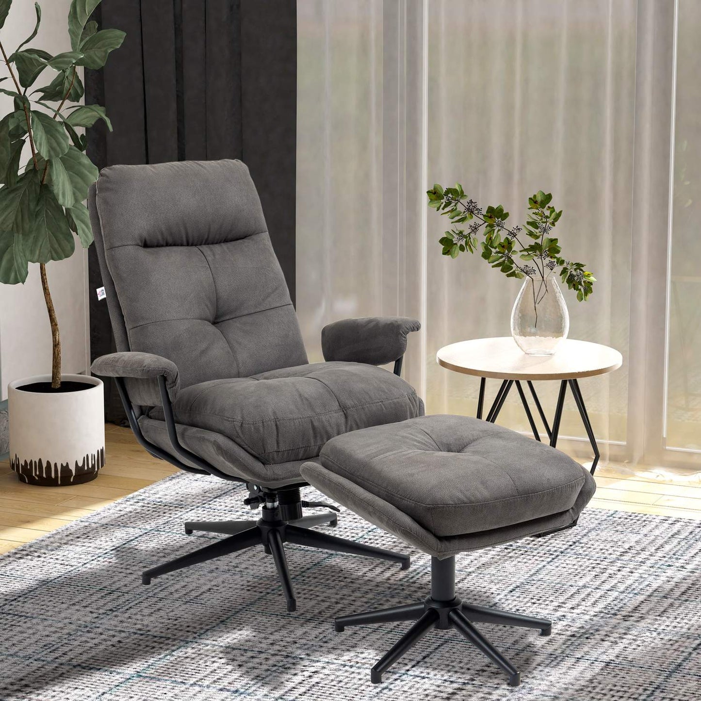 Reclining relaxation chair set with swivel base, dark grey