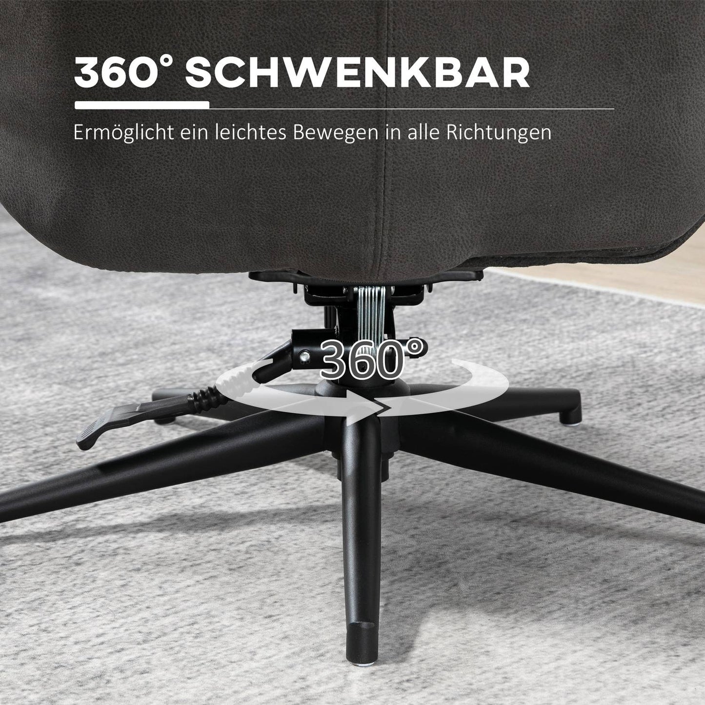 Reclining relaxation chair set with swivel base, dark grey