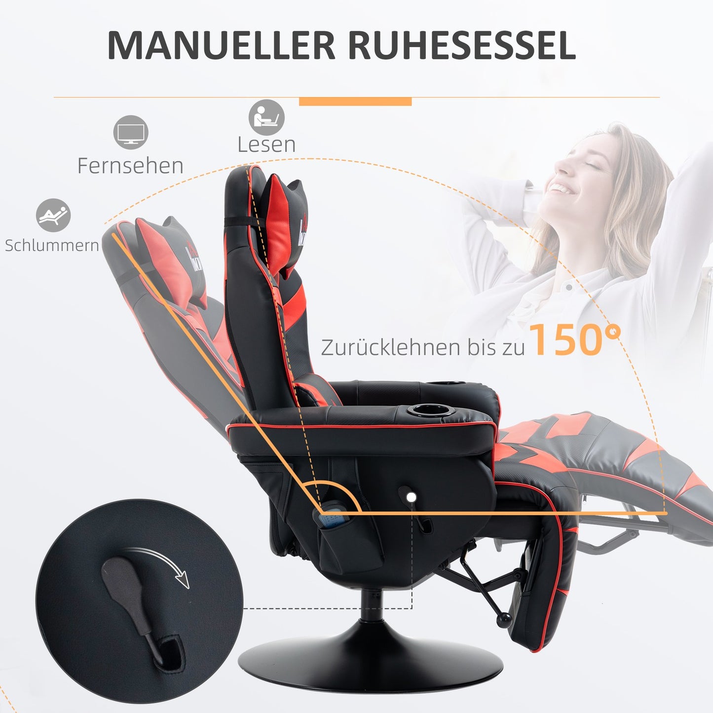Ergonomic recliner Lounge chair, synthetic leather, massage function