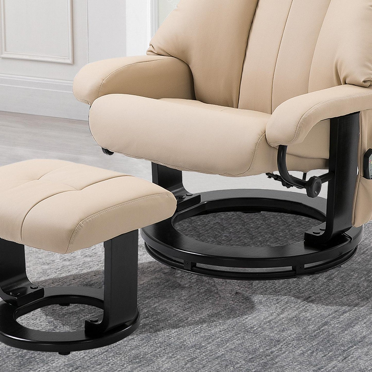 Beige Ergonomic recliner with massage & ottoman, 76x80x102 Cm