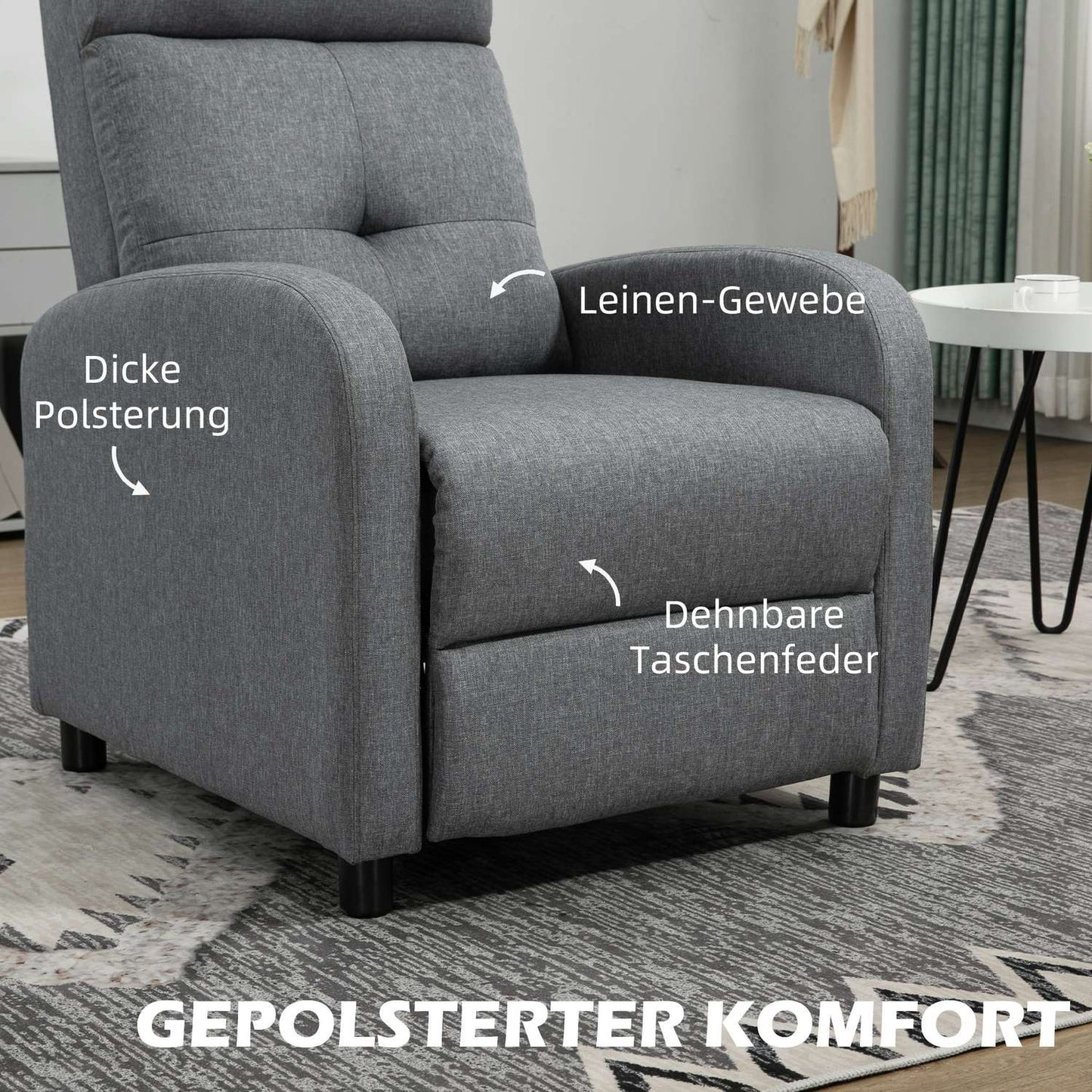 Recliner with Pocket Springs, 150kg, Gray Linen