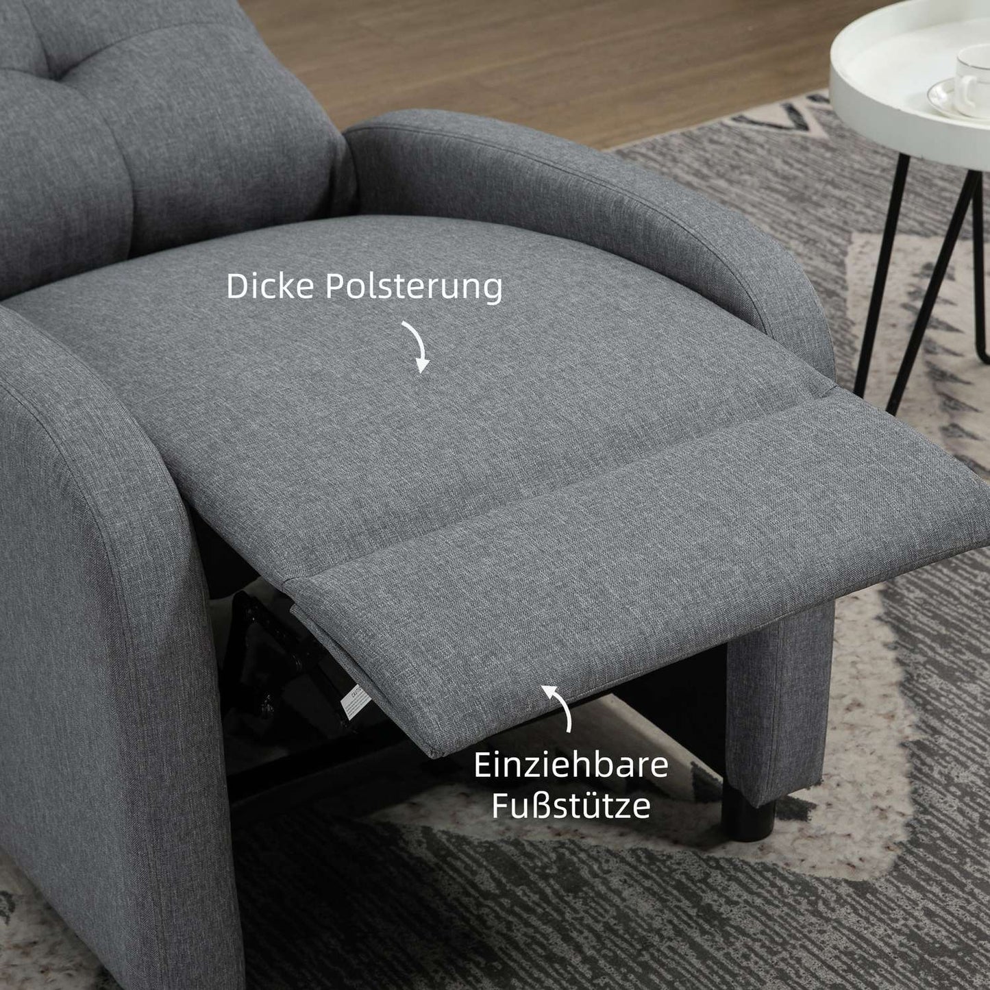 Recliner with Pocket Springs, 150kg, Gray Linen