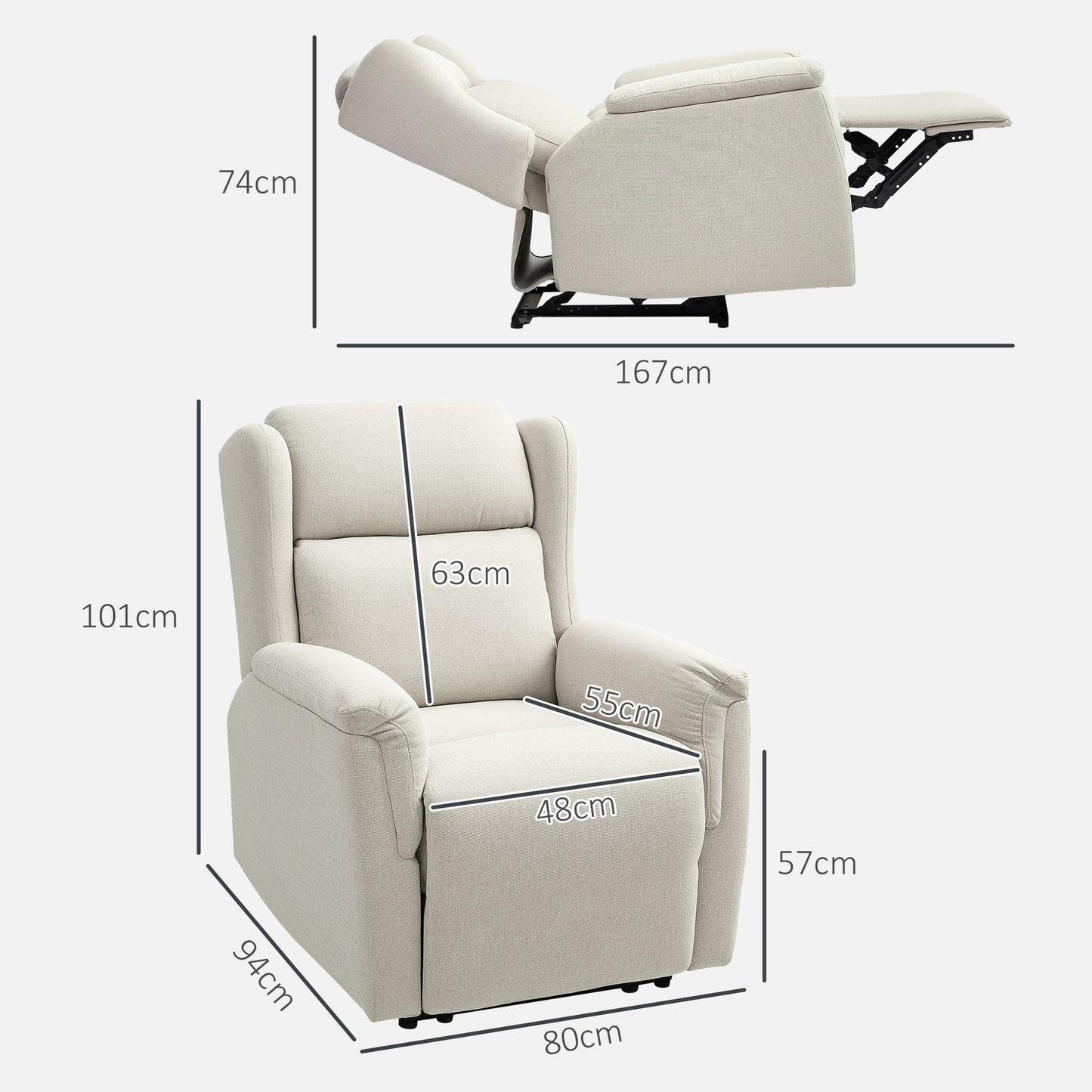 Beige recliner with pocket spring, 150 kg capacity