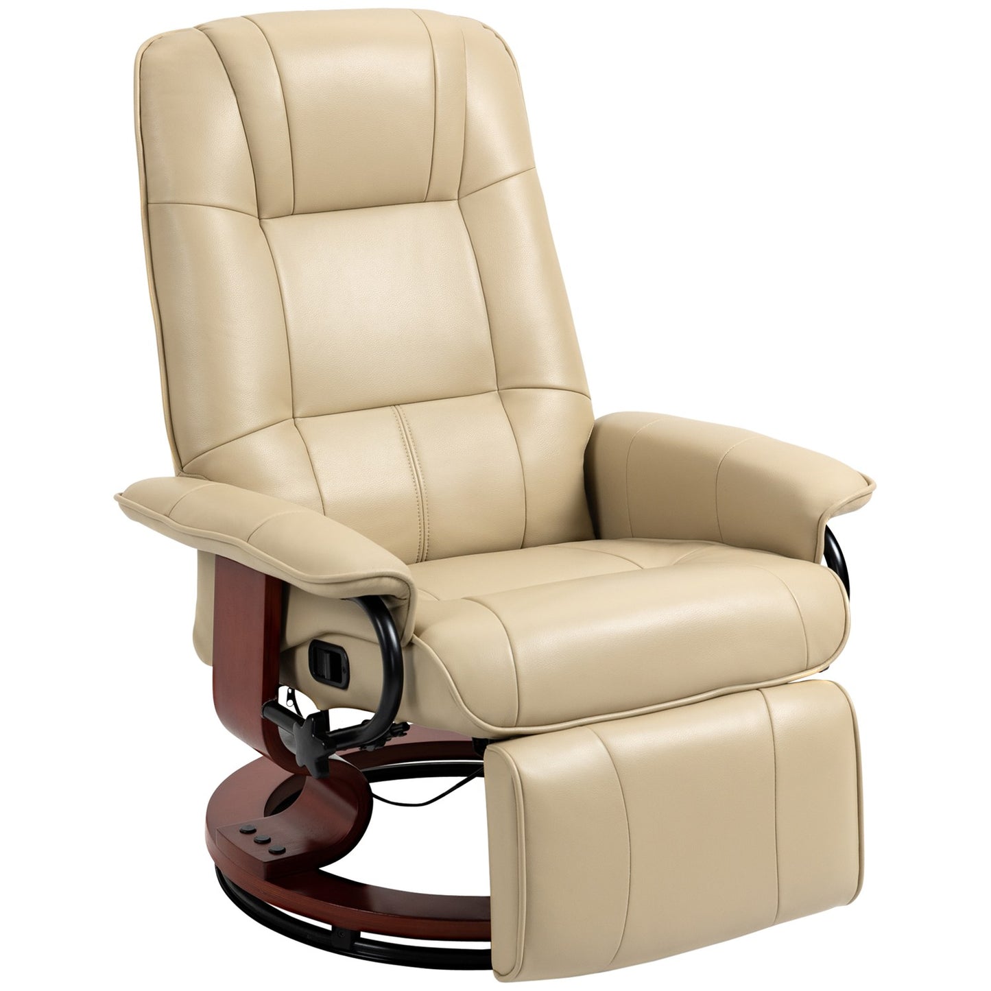 Cream white artificial leather armchair with footrest