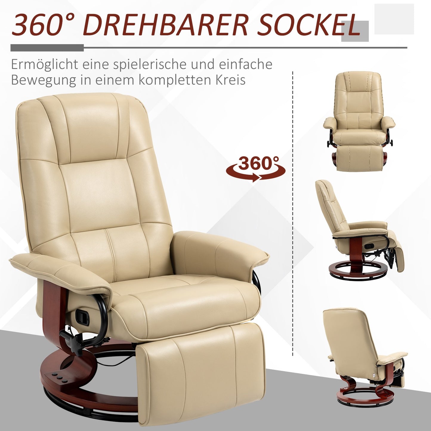 Cream white artificial leather armchair with footrest