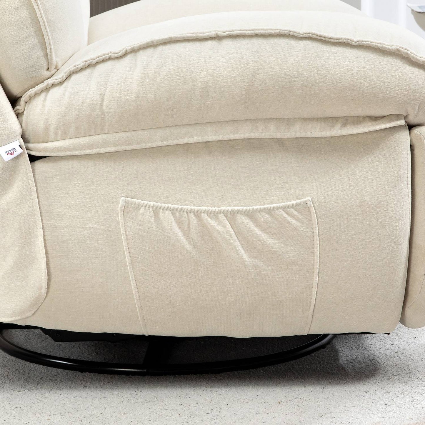 Lounger with swing, swivel, footrest and side pocket