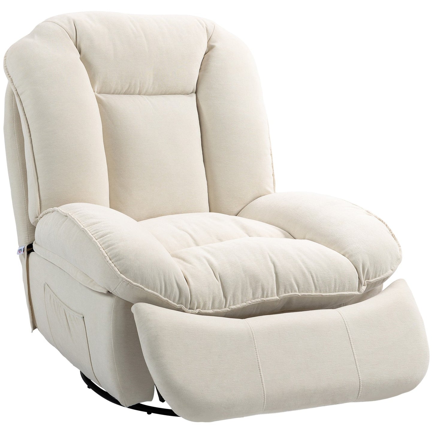 Lounger with swing, swivel, footrest and side pocket