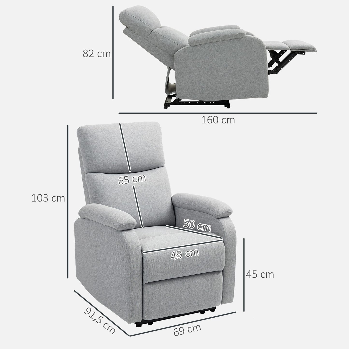 Gray armchair, linen upholstery, 150 kg capacity