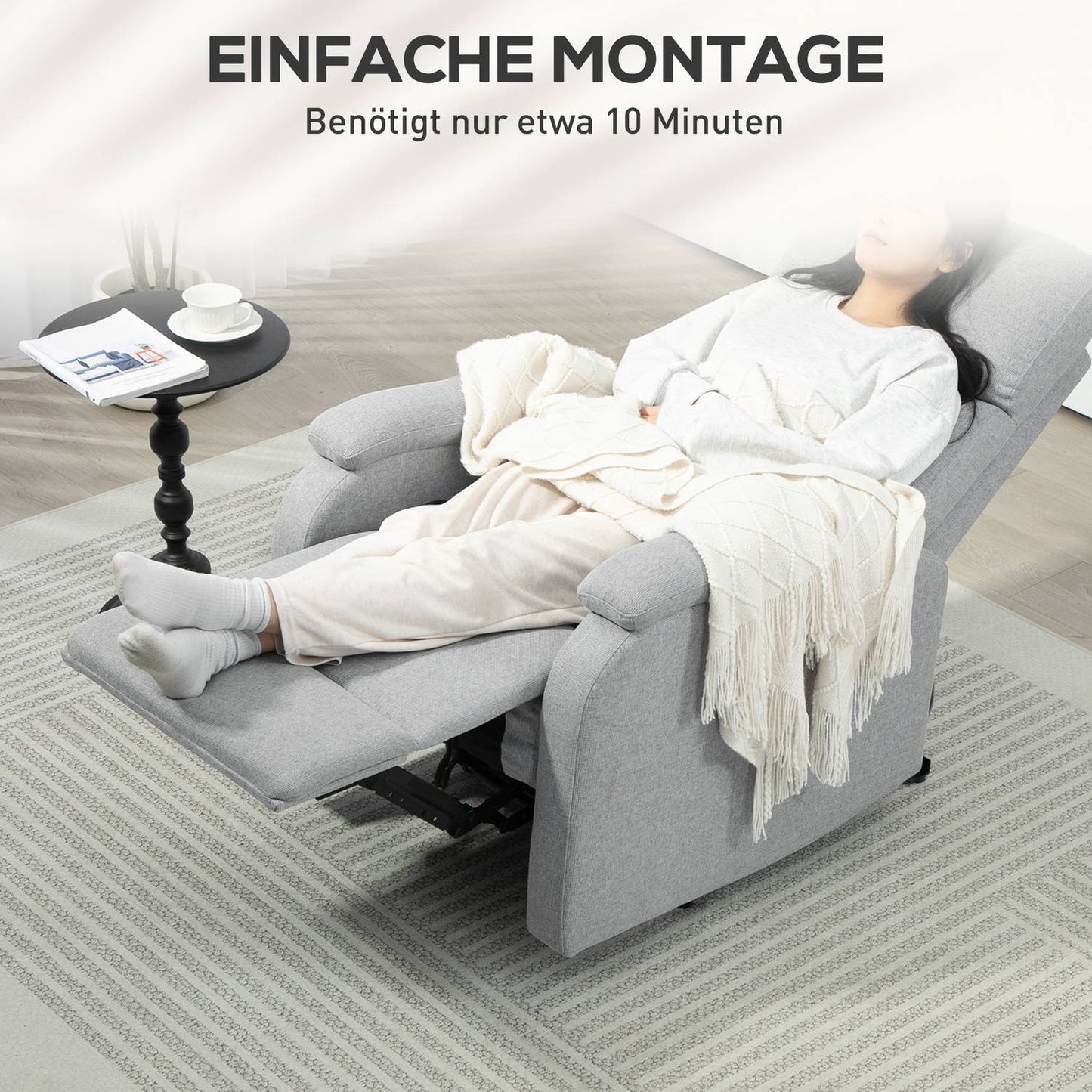 Gray armchair, linen upholstery, 150 kg capacity