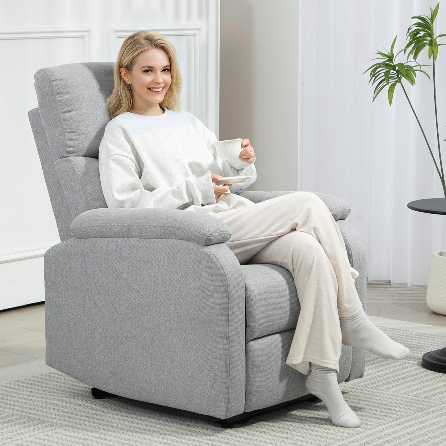 Gray armchair, linen upholstery, 150 kg capacity