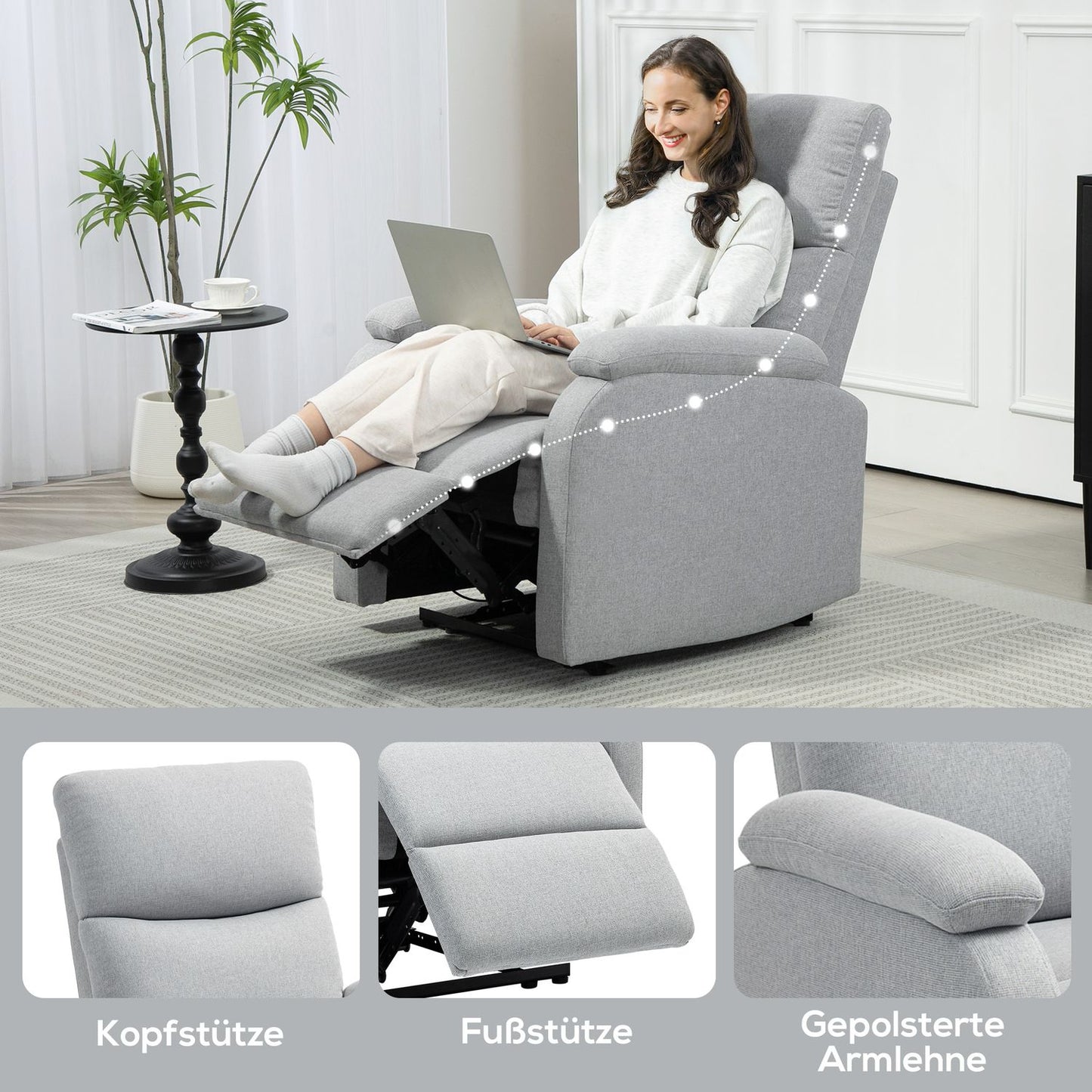 Gray armchair, linen upholstery, 150 kg capacity