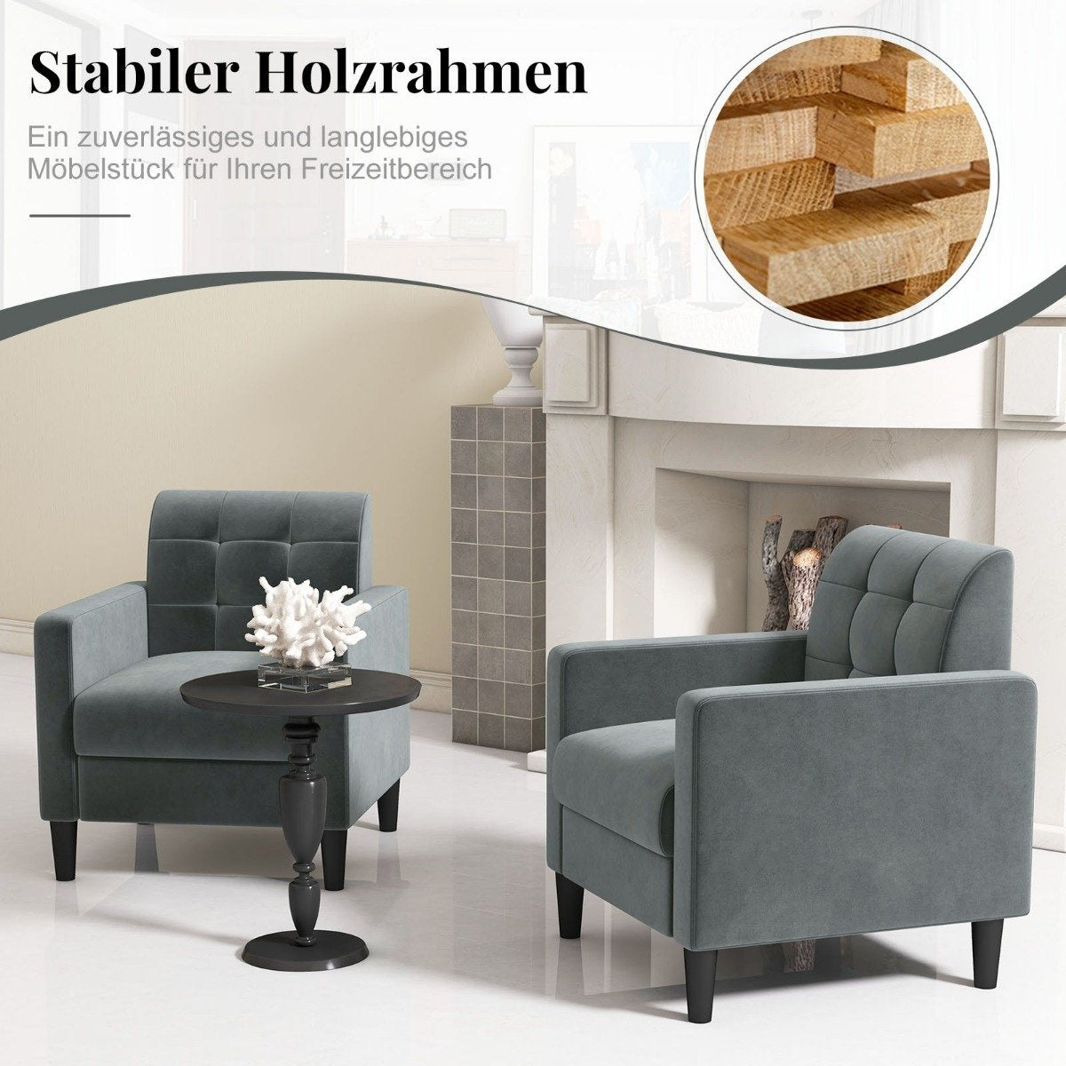 Relaxation armchair modern TV armchair made of velvet in mid-century style upholstered armchair with tufted backrest gray