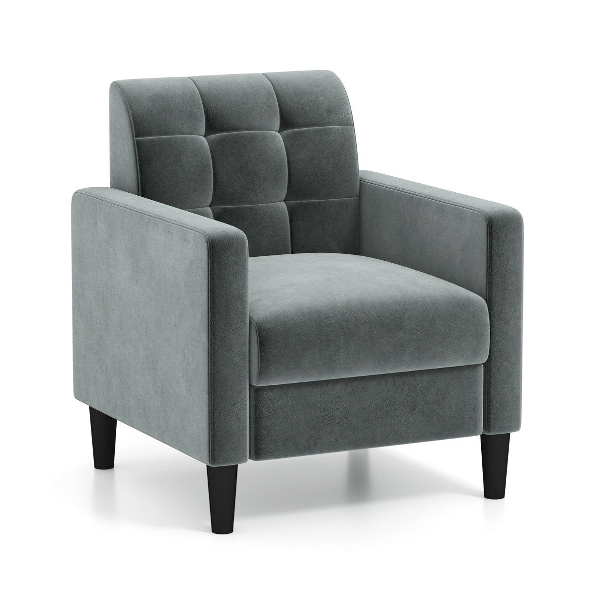 Relaxation armchair modern TV armchair made of velvet in mid-century style upholstered armchair with tufted backrest gray
