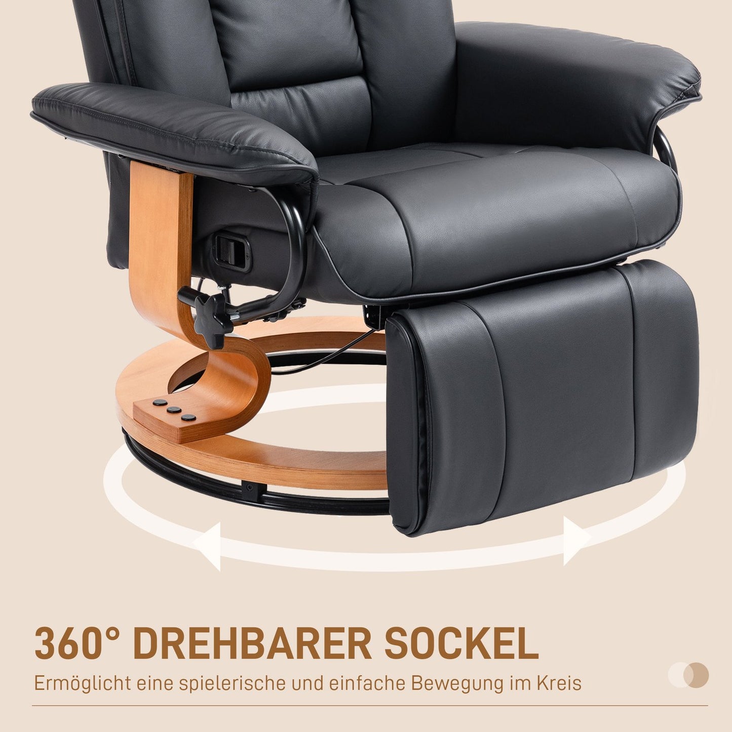 Swivel recliner, synthetic leather, black, 150 kg capacity