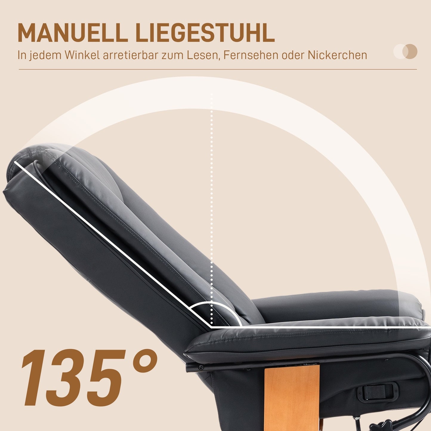 Swivel recliner, synthetic leather, black, 150 kg capacity