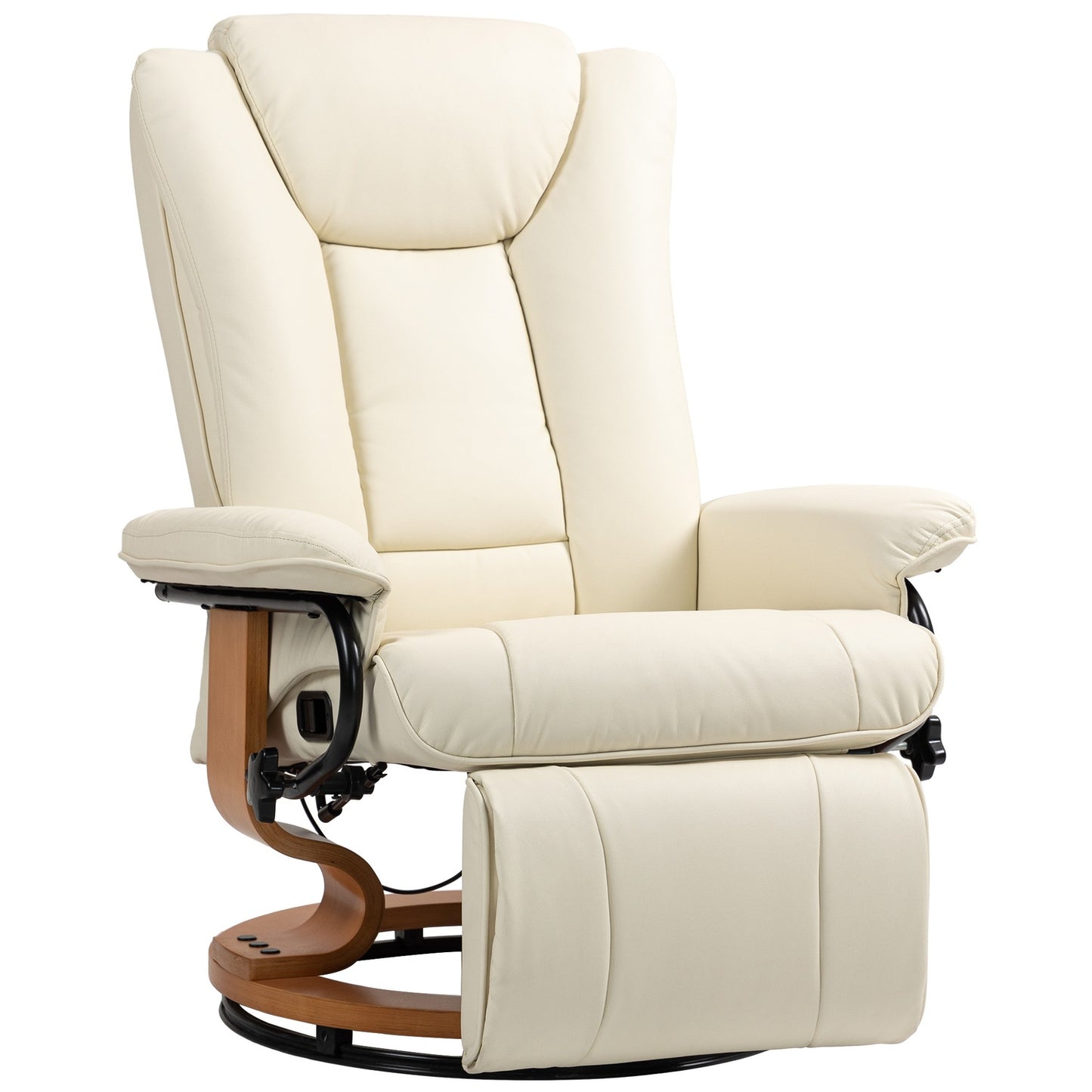 Swivel armchair with footrest, synthetic leather, cream white