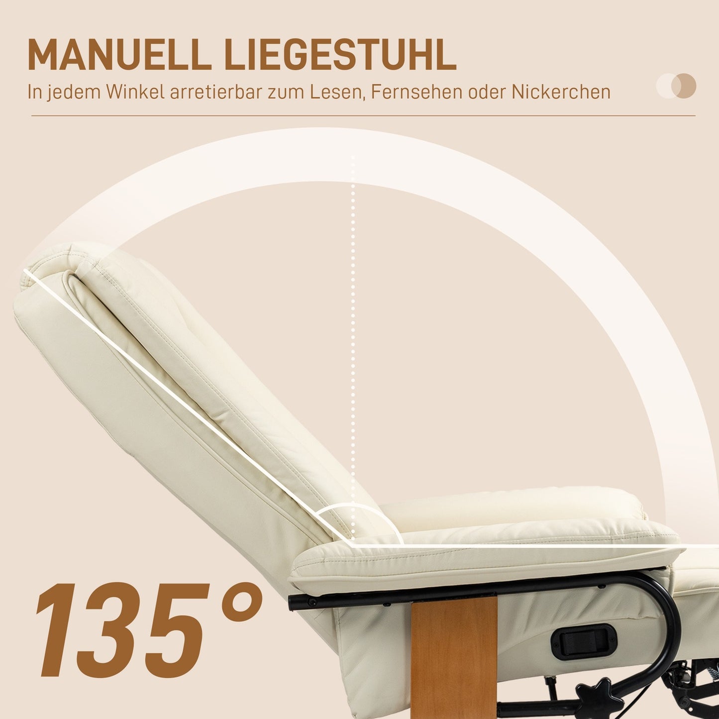 Swivel armchair with footrest, synthetic leather, cream white