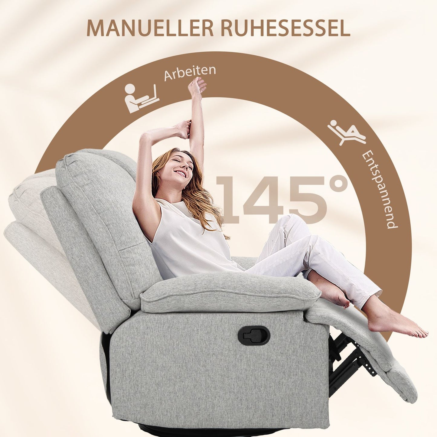 Gray reclining TV chair with footrest, linen upholstery