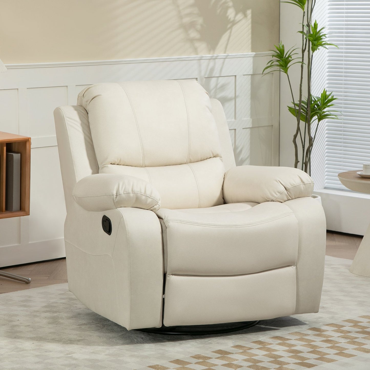 Lounger with footrest & swivel, cream upholstery