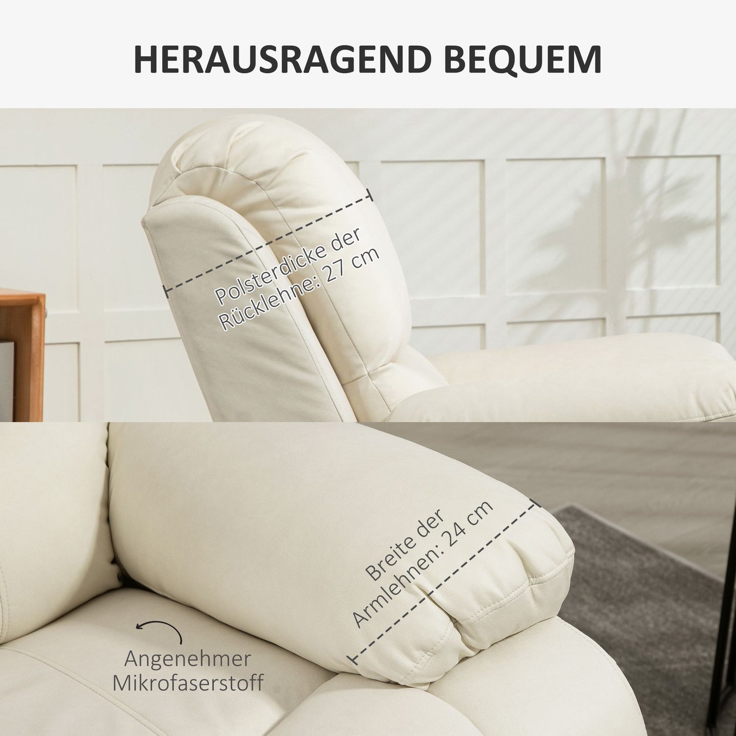 Lounger with footrest & swivel, cream upholstery