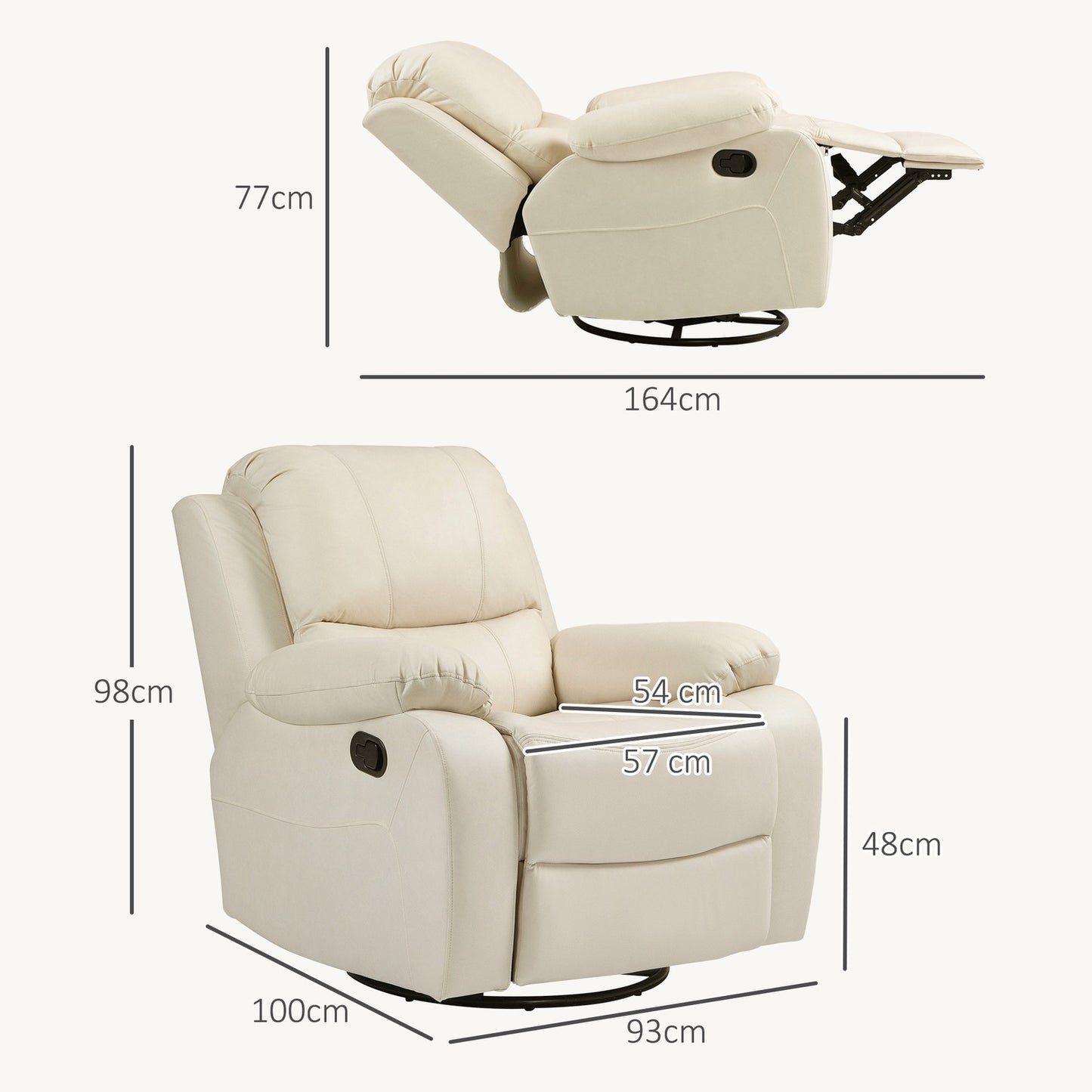 Lounger with footrest & swivel, cream upholstery