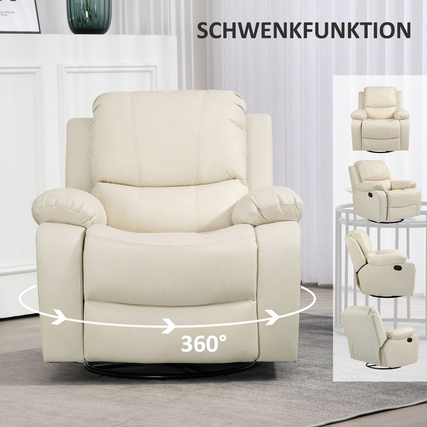 Lounger with footrest & swivel, cream upholstery